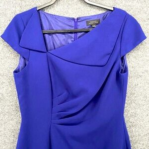 Tahari Arthur S Levine Sheath Dress Womens Size 10 Blue Short Sleeves Straight